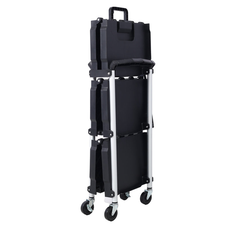 Collapsible 3-Tier Service Cart with Folding Design - Black and Silver Iron Frame