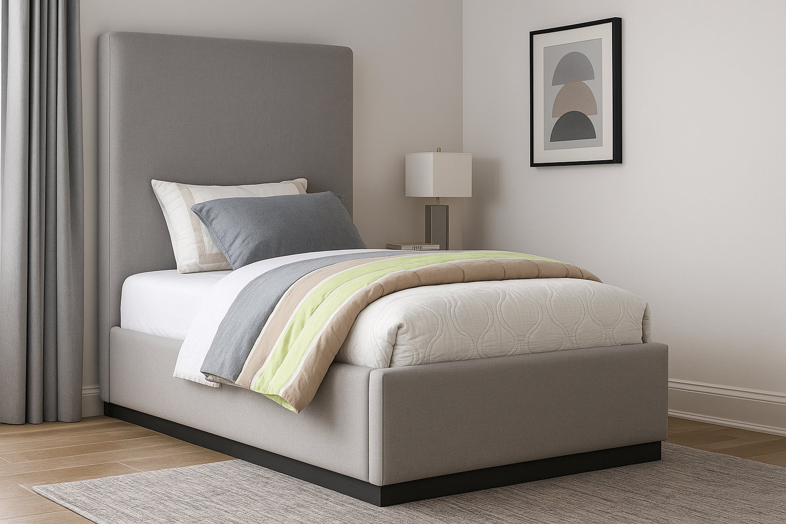 Citori Linen Upholstered Bed, Twin, Grey Linen Textured Fabric