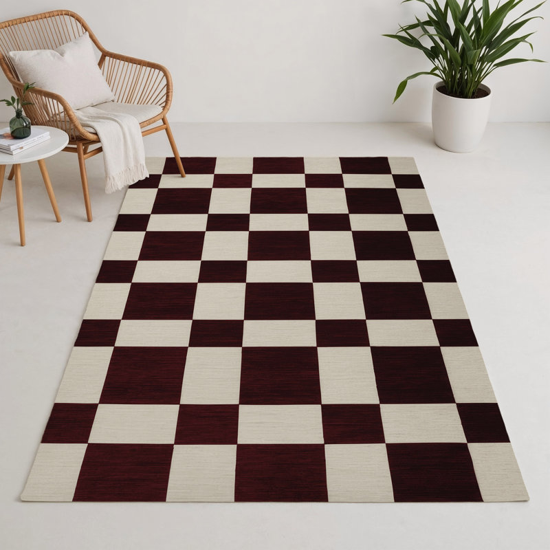 Tapis d'intérieur et d'extérieur à carreaux rouge, Rectangle 5 pi x 7 pi