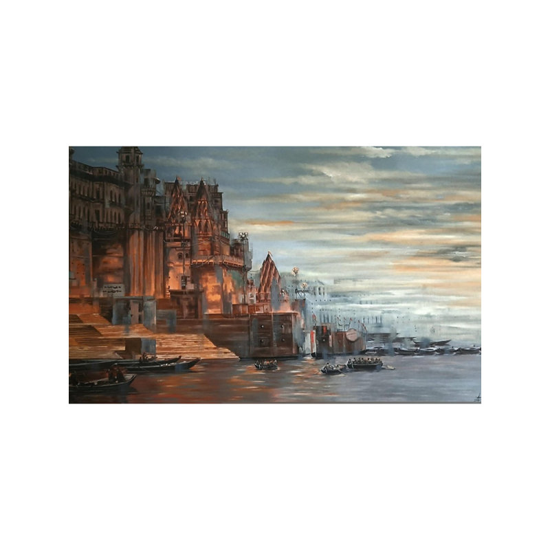 Boat Riding In Banaras Ghat | Mixed Media On Canvas | By Abhi Biswas