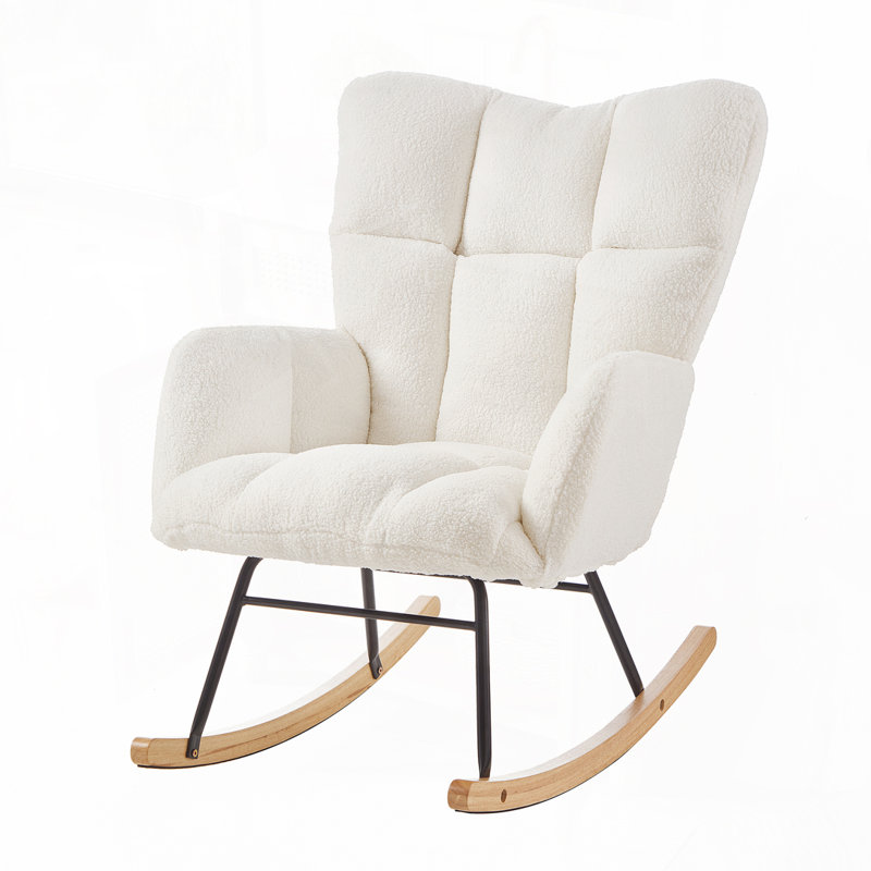 Teddy Fabric Rocking Chair, Ivory White
