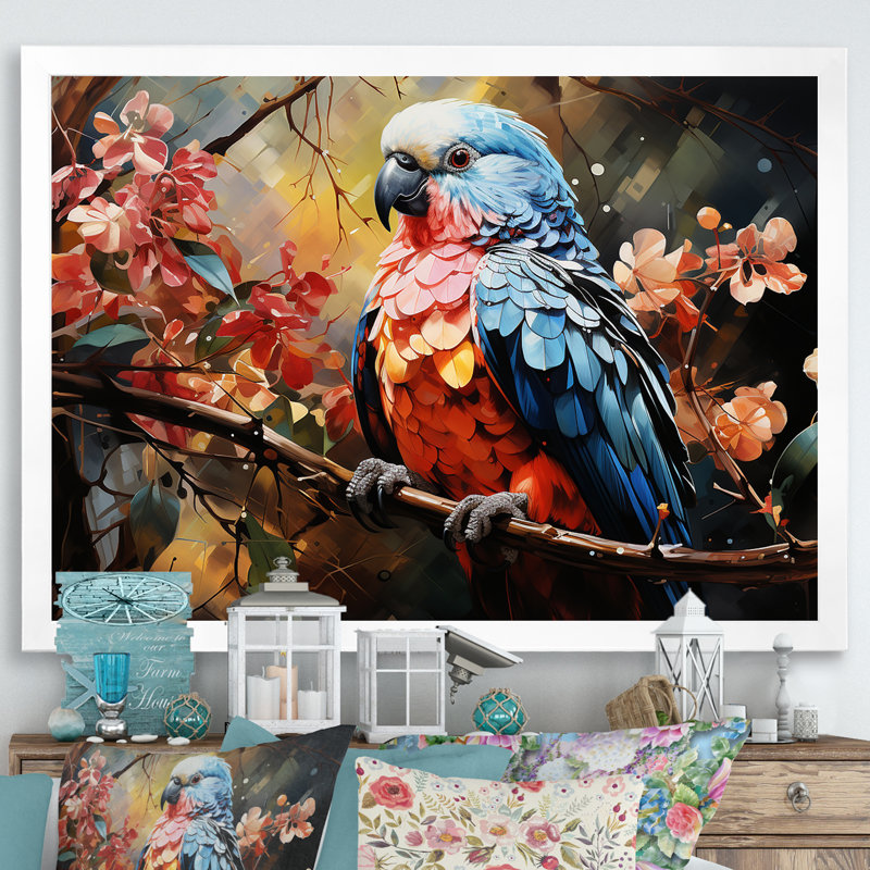 Perroquets, pays des rêves, impression sur toile, H 34 po x l 44 po x P 1,5 po, Cadre photo blanc