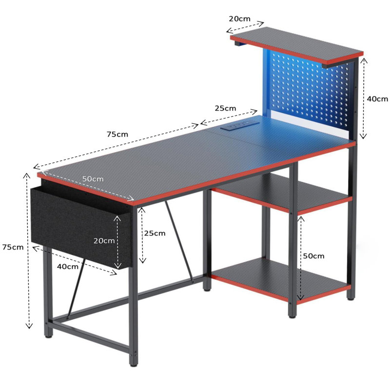 Metal Base Computer Desk with Power Outlet, Black