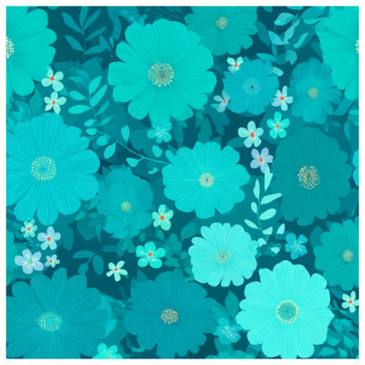 Teal Floral Illustration Quilted Bedspread All Sizes