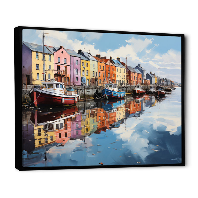 «Ireland Harbor Reflectionsan Acrylique I», reproduction encadrée, Cadre flottant noir, H 30 po x l 40 po x P 1,5 po