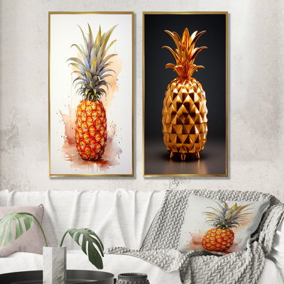 Golden Pineapple Impression I - Pineapples Canvas Prints Set Of 2