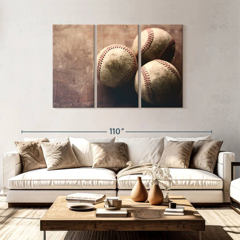 Trio de baseball Sireci, H 48 po x l 74 po