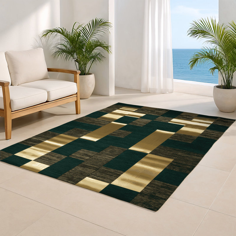 Tapis d'intérieur et d'extérieur à carreaux vert, Rectangulaire 2 pi x 3 pi