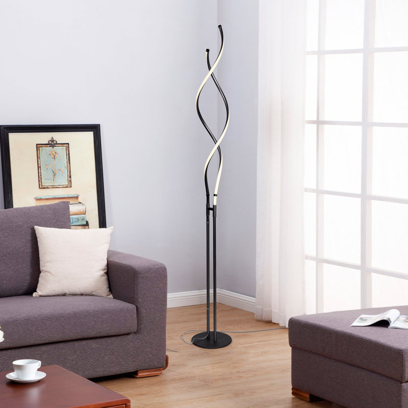 Embrace 40–60" 2-in-1 Modern LED Spiral Floor and Table Lamp with Black Finish, Adjustable Height, and Built-In 3-Way Dimmer