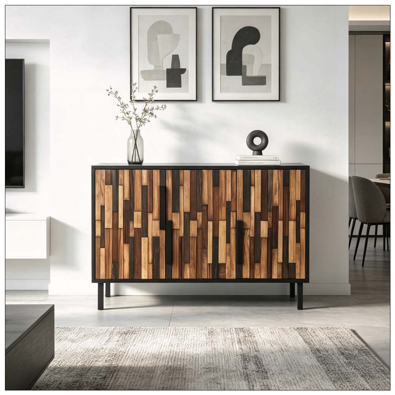 Buffet 47,24 "avec motif en bois droit, armoire d'appoint moderne, Antique Black