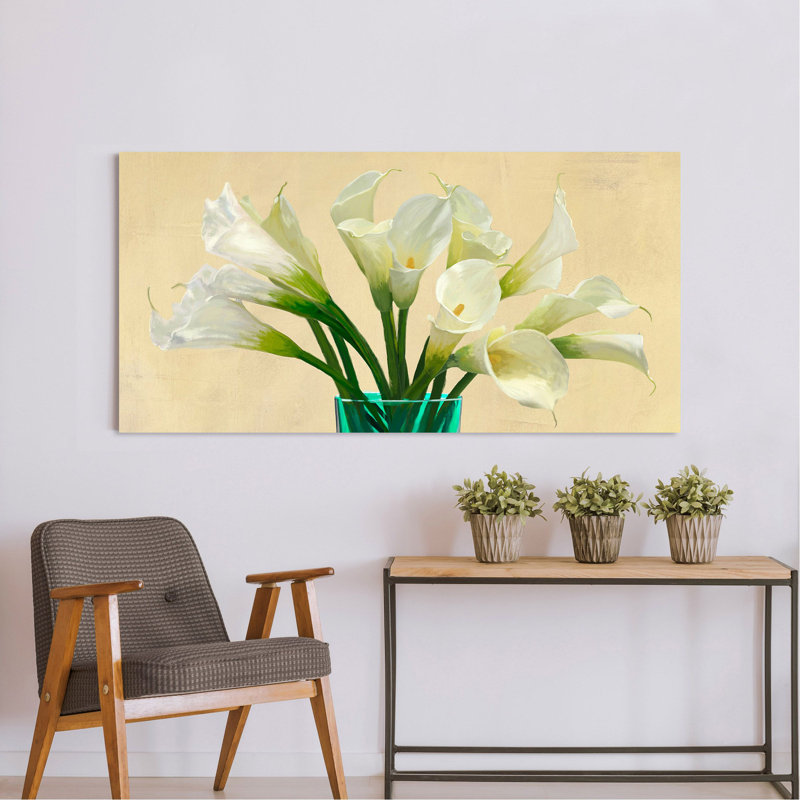 White Callas In A Glass Vase by Andrea Antinori - Wrapped Canvas Print, 35cm H x 70cm W x 4cm D