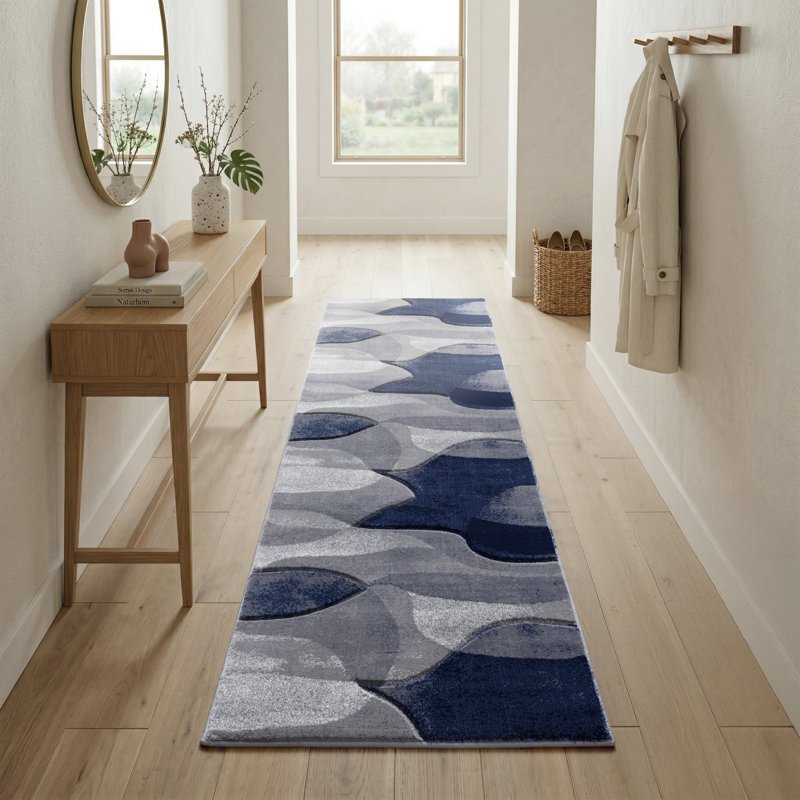 Alexia Collection Blue/Grey Abstract Modern & Contemporary Area Rug, 8'1 Runner