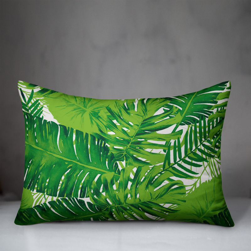  Coussin lombaire intérieur / extérieur Palm Leaf, Pas de bourre, Blanc / Vert