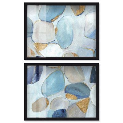 Blue Serenity II - Ira Comleva, reproduction abstraite grand format en deux parties sous verre, encadrée de noir, 40 x 30 cm, par Art Remedy