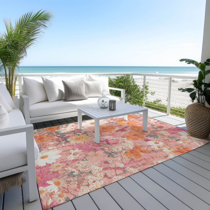 Tapis intérieur / extérieur rose Beshira , 9 pi x 12 pi