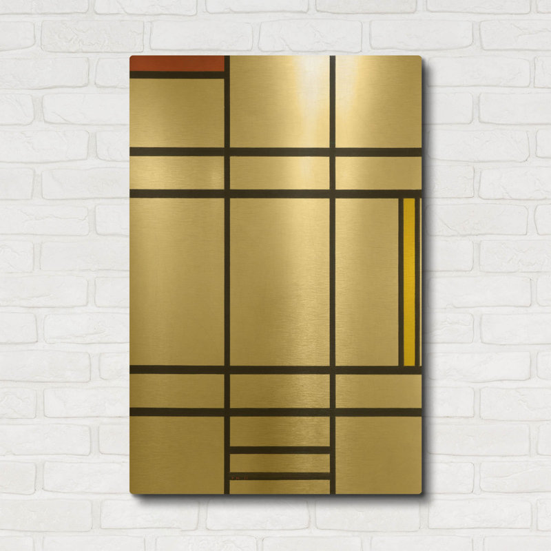« Composition en blanc, rouge et jaune, 1936 » de Piet Mondrian, tableau mural en métal doré, 61 x 91 cm, 24 po x 36 po
