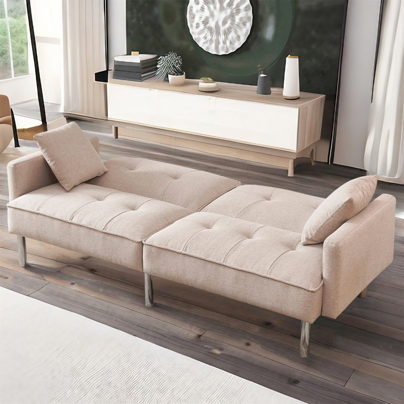 Futon rembourré Greisy, Tissu beige