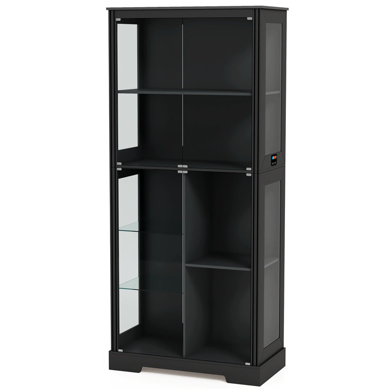 Modern Display Cabinet With Rgb Led Lighting And Motion Sensor, Black