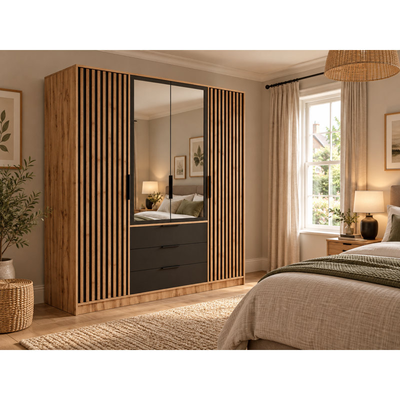 Biser Manufactured Wood Wardrobe, Oak Wotan/Black Matt
