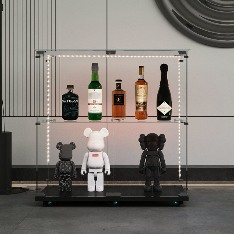 Classeur et vitrine en verre trempé avec DEL mobile, verrouillable, pour planchers inégaux, blanc, 3 4 tablettes, conception classique, bois franc d'ingénierie, long rangement à DEL de 30,99 po