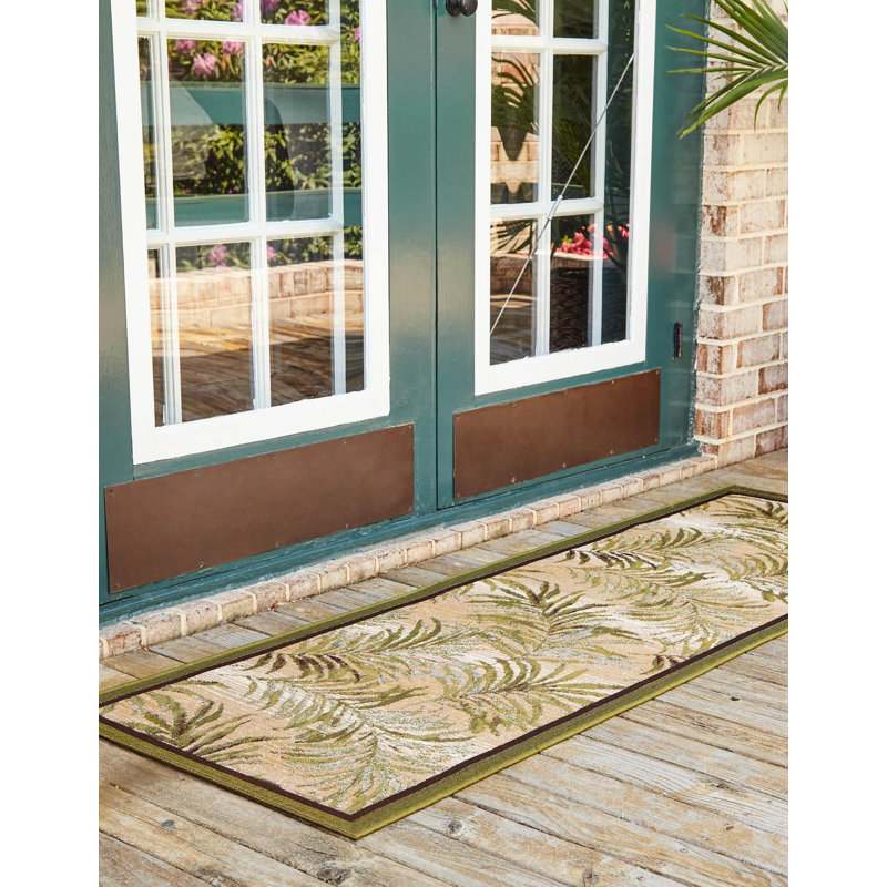 Green Keukenhof Indoor/Outdoor Botanical Rug, Runner 2' x 6'