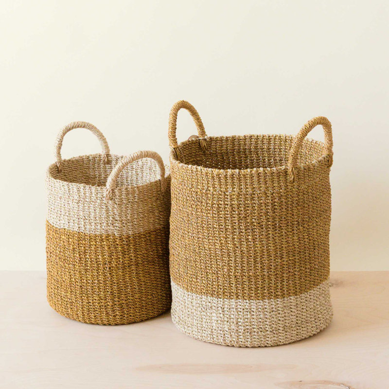 Cylinder Basket with handles, nested set of 2, Black