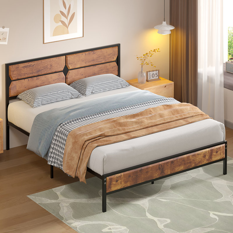 Twin Bed Frame, Rustic Brown, European Double (140 x 200 cm)