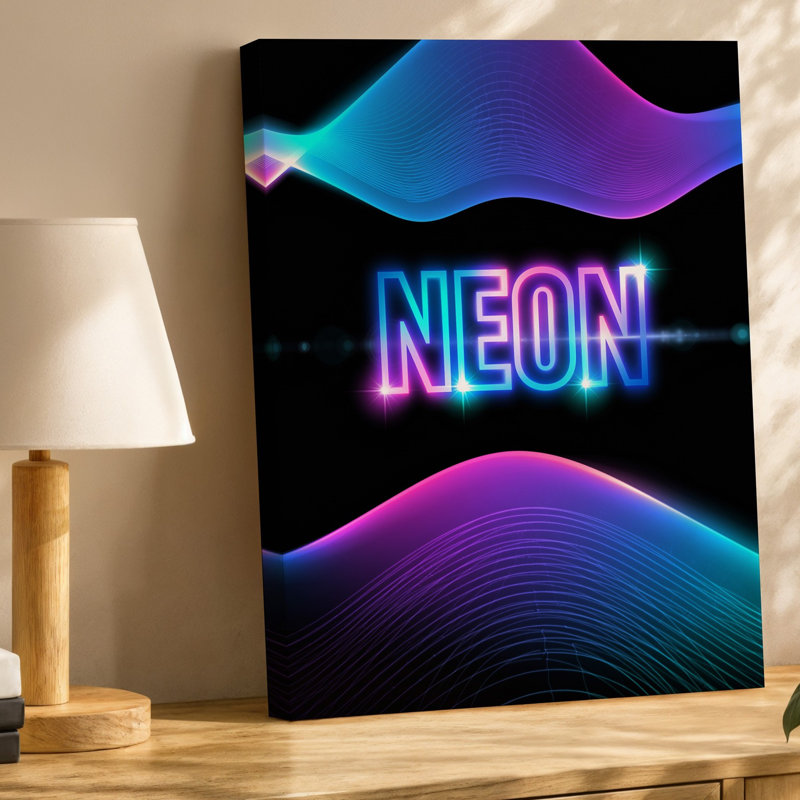 Toile «Design A Vibrant Neon Design» mettant en vedette le mot «NEON», art mural en lettres tridimensionnelles audacieuses, illuminé avec un art mural sur toile