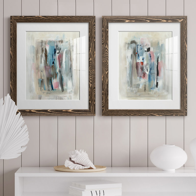 «Rain Shadow I», ensemble de 2 reproductions d'art, Blanc, Papier, cadre noyer, H 24 po x l 36 po x P 1,5 po