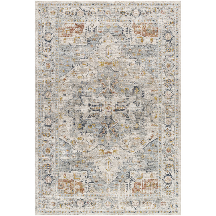 Drinnon Oriental Polyester Area Rug in Gray/Blue/Brown