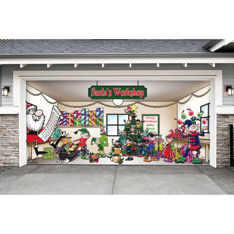 Bannière de porte de garage Magical Santa's Atelier - Décorations extérieures pour les Fêtes
