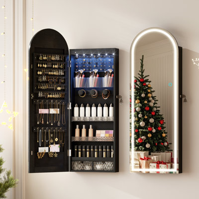 Armoire à bijoux l 15,7 po à DEL, armoire à bijoux à miroir murale / à fixation murale