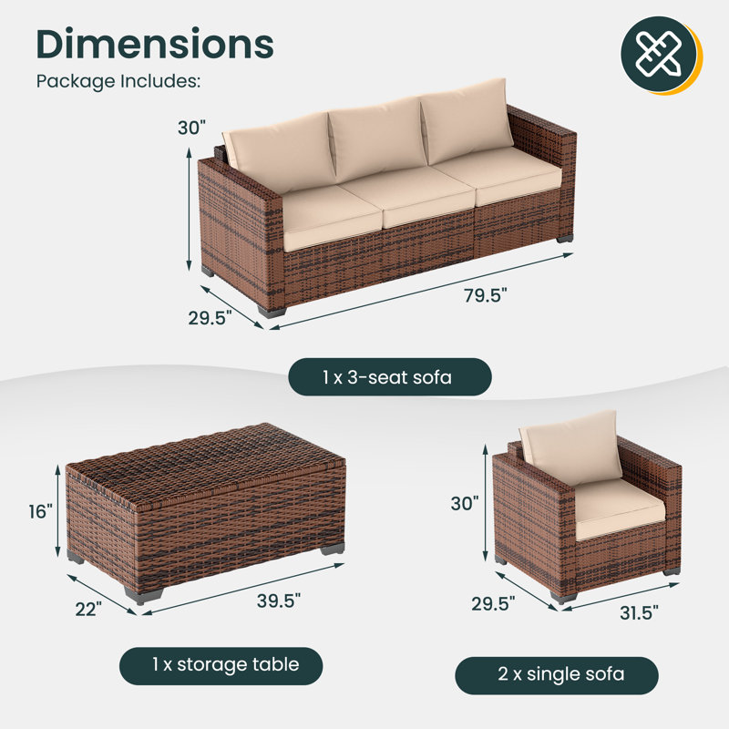 5-Person Seating Group With Storage, Khaki