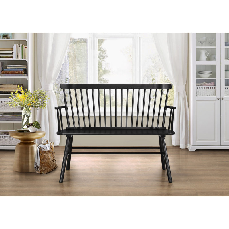 Banc à dossier en bois Farmhouse, Noir