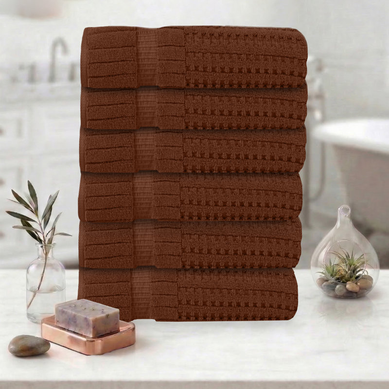 Ensemble de serviettes 6 pièces Willow - 100% coton peigné, 630 g / m² de qualité supérieure, chocolat, ultra doux et très absorbant (6 serviettes de bain)