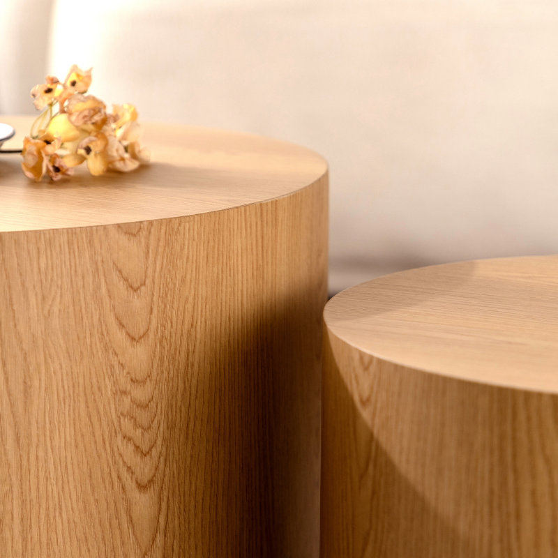 Nesting Coffee Table Set Of 2 Round Wooden Coffee Tables Circle Modern Table For Small Space Living Room Bedroom Accent End Side Table
