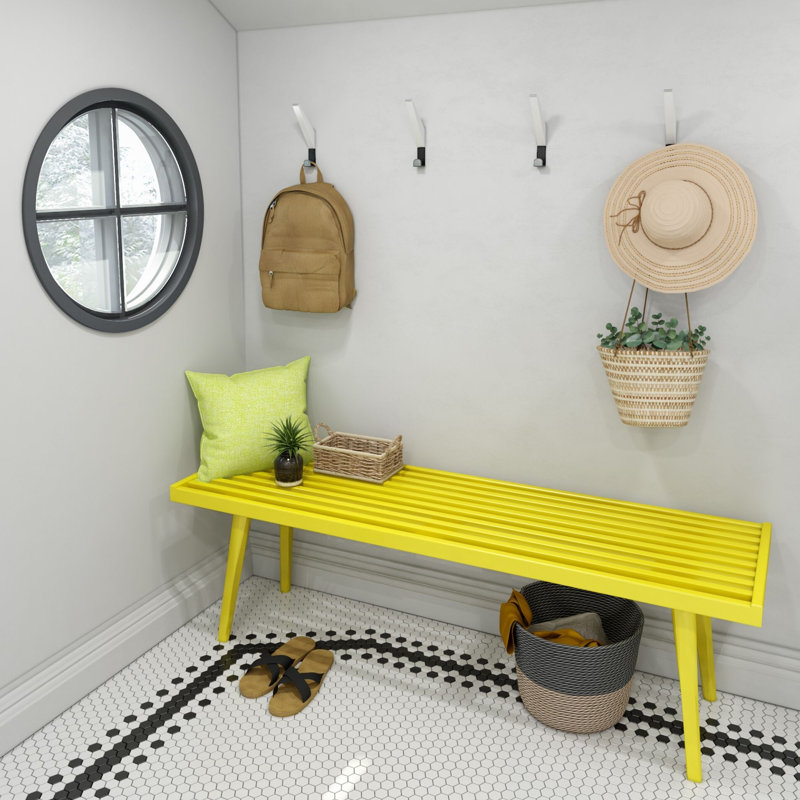 Levitus Wood Bench, Yellow, 17.5" H x 56.25" W x 16.5" D