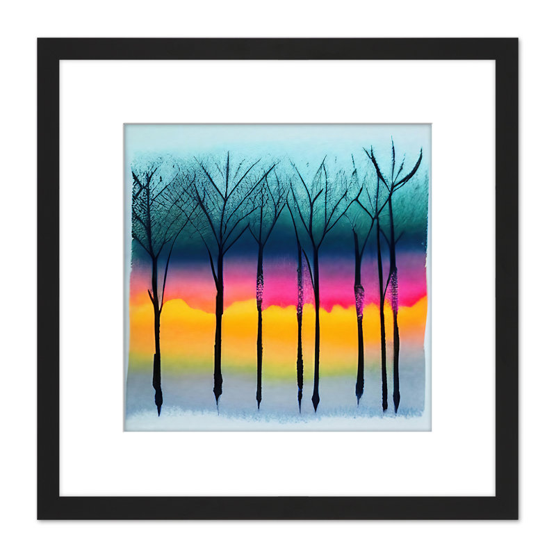 Winter Trees Sunset Watercolour Forest - Single Picture Frame Print