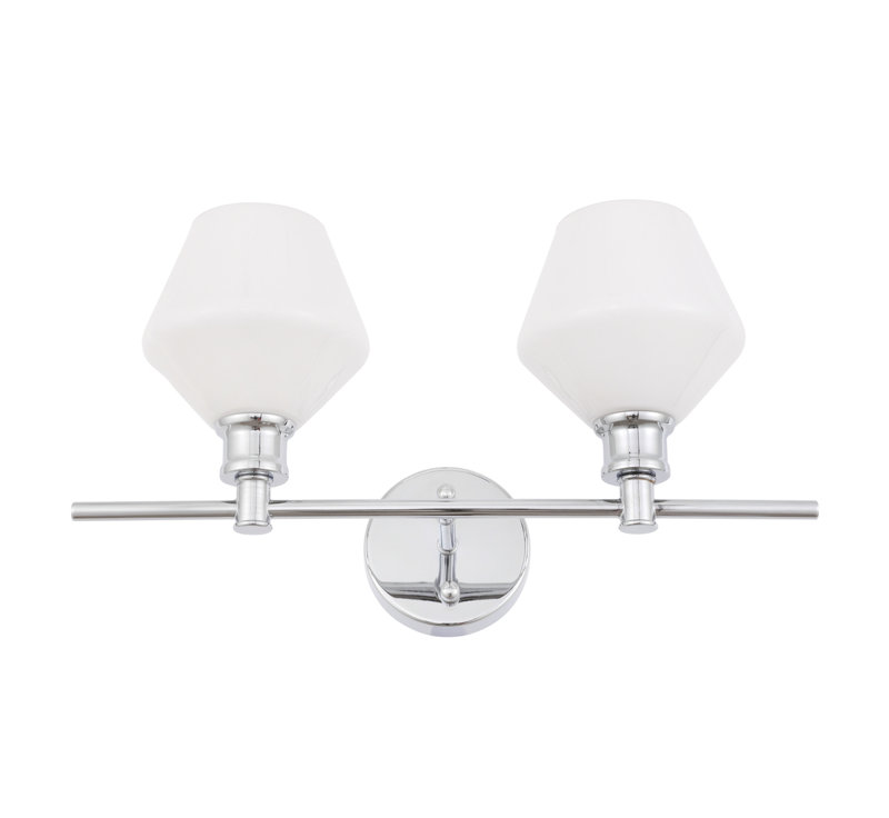 Gene light glass Wall sconce, 2 Lights, Chrome, White