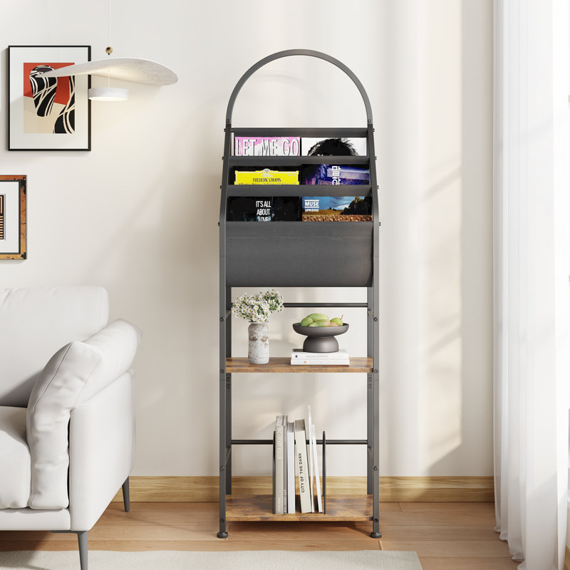 Industrial Style 3 Tier Vinyl Holder Display Book Shelf, Rustic Brown