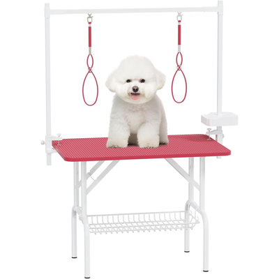 36" Foldable Pet Grooming Table with Adjustable Arms, Nooses & Mesh Tray Large Dog & Cat Grooming Station