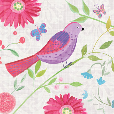 Damask Floral and Bird I Square 1 Piece Wrapped Canvas Wall Art