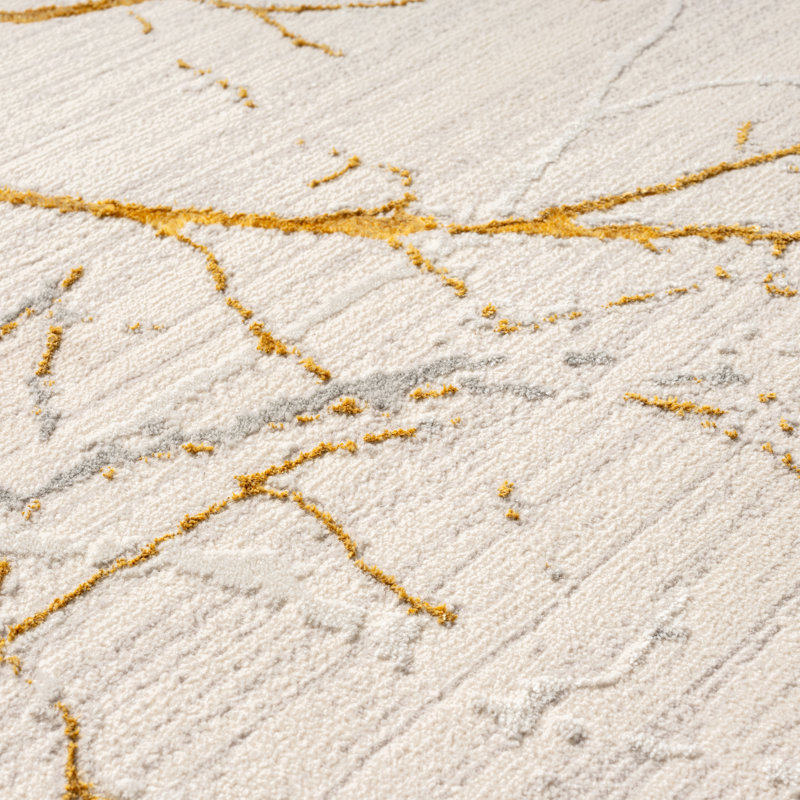 Modern Gray and Gold Abstract 4' x 6' Synthetic Area Rug