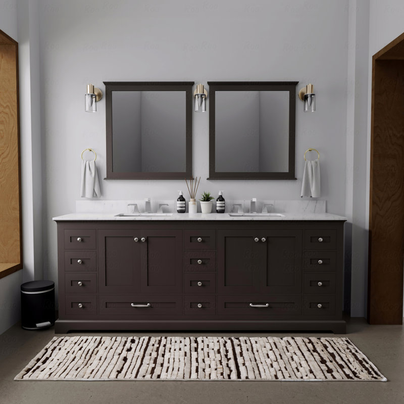 Meuble-lavabo double 84 po x 22 po, comptoir en marbre de Carrare, Espresso, Marbre de Carrare blanc