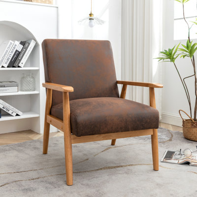 Fauteuil de style Mid-Century moderne de 25,38 po de largeur, brun clair