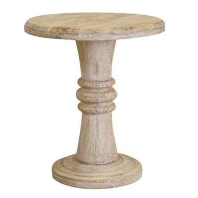 Table de bout ronde 28 po en bois massif vieilli blanc
