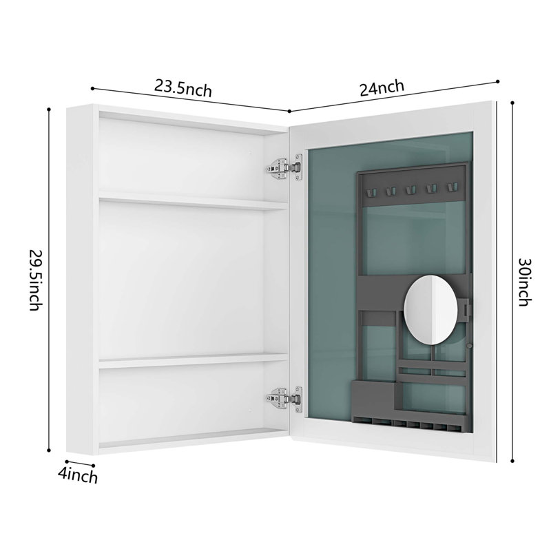 Armoire à pharmacie avec miroir à bords biseautés, porte à ouverture à droite et porte sans cadre l 24 po x H 30 po