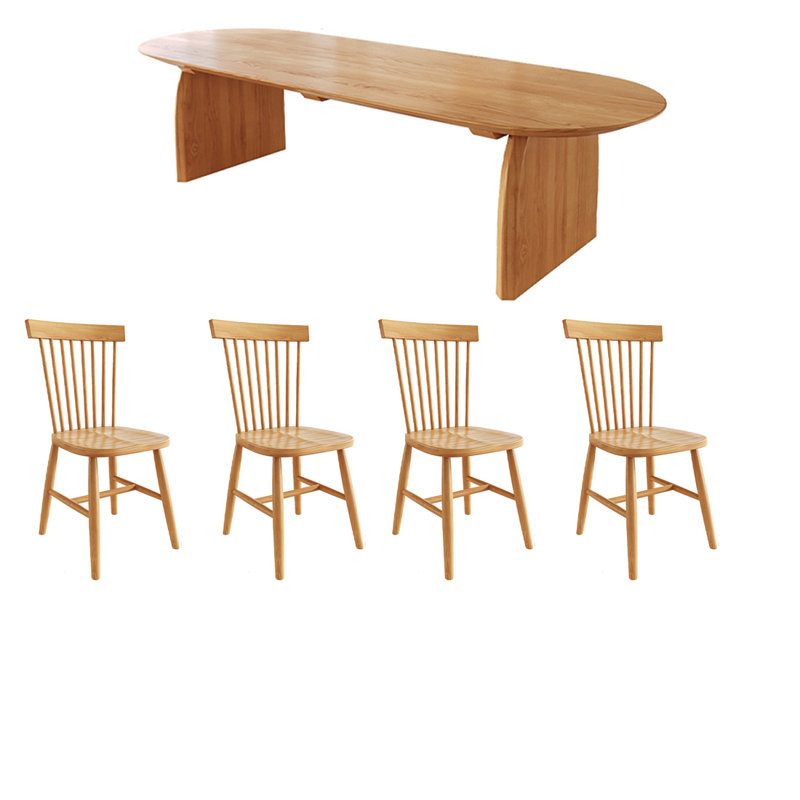 Ensemble de table de salle à manger simple en bois massif Wabi-sabi., H 29,53 po x L 62,99 po x l 31,5 po