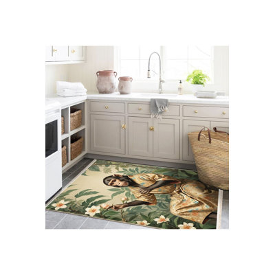 Monkey and Flowers Pattern Woven Base Modern Decorative Machine Washable Area Rug