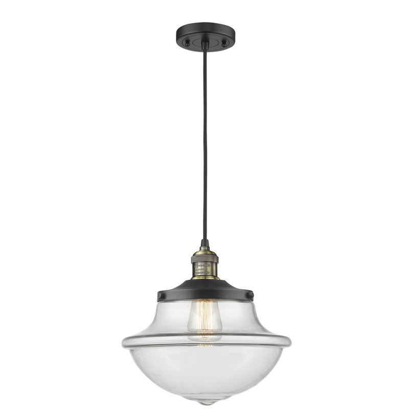 Luminaire suspendu simple à 1 lumière Blown, Laiton antique, Transparent